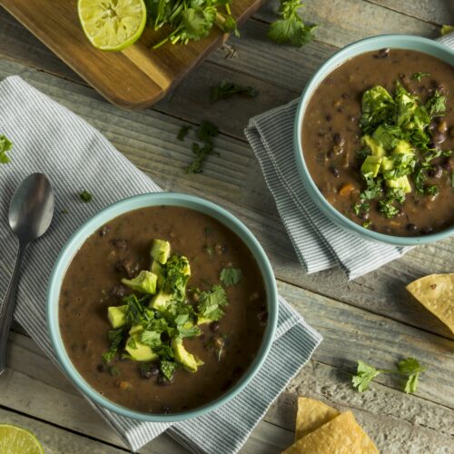 Fresh Homemade Black Bean Soup with Avocado and Cilantro - fourth trimester podcast - postpartum soups and stews