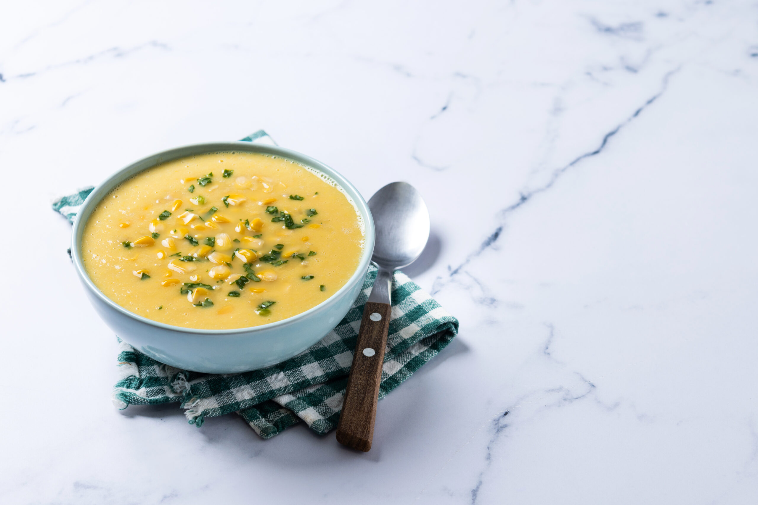 corn with basil soup - recipe - postpartum soups and stews collection - fourth trimester podcast