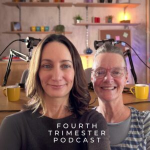 Sarah Trott & Esther Gallagher in the fourth trimester podcast studio